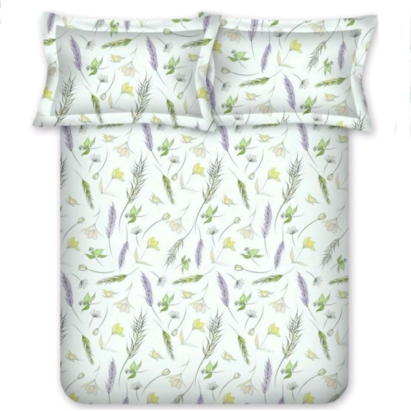 Bombay Dyeing Single Bedsheets Cotton 2 Bedsheets With 2 Pillow Covers Set Green Leaf Floral Print  - 1.50 M X 2.24 M - 2pc
