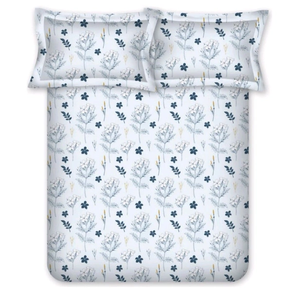 Bombay Dyeing Single Bedsheets Cotton 2 Bedsheets With 2 Pillow Covers Set Blue Small Floral Print  - 1.50 M X 2.24 M - 2pc