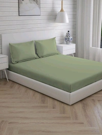King size Bed sheet Plain 300 Tc Cotton Double Bedsheet Green Colour - 2.74 M X 2.74 M
