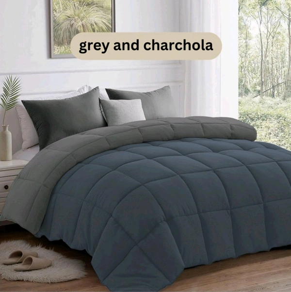 Comforter Double Bed Size Heavy Quality Very Soft Feel Reviersable Comforter Grey And Charcoal Plain - 2.24 M X 2.54 M