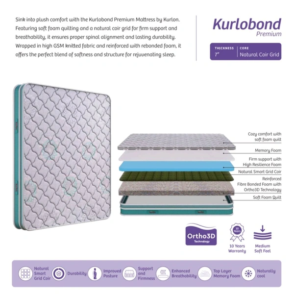 Kurlon Kurlobond Premium Mattress 7 Inch Thickness in Ahmedabad - 72 X 30, 7 Inch Thickness