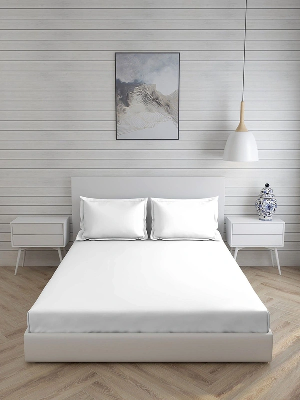 Arvind King size Bed Sheet Plain 400 Tc Cotton Double Bed sheet White Brand Arvind  - 2.74 M X 2.74 M