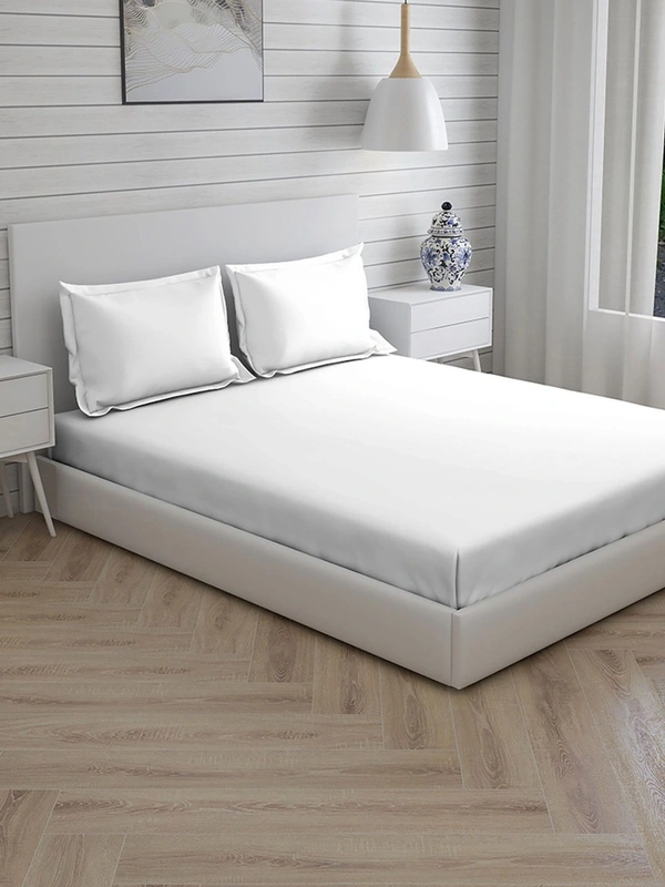 Arvind King size Bed Sheet Plain 400 Tc Cotton Double Bed sheet White Brand Arvind  - 2.74 M X 2.74 M