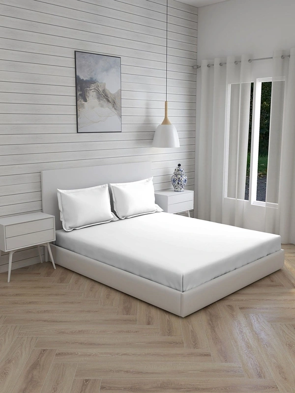 Arvind King size Bed Sheet Plain 400 Tc Cotton Double Bed sheet White Brand Arvind  - 2.74 M X 2.74 M