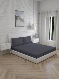 King size BedSheet Plain 400 Tc Cotton Double Bed sheet Dark Grey - 2.74 M X 2.74 M, Dark Grey