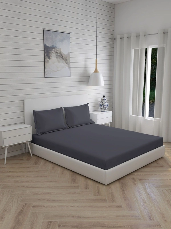 King size BedSheet Plain 400 Tc Cotton Double Bed sheet Dark Grey - 2.74 M X 2.74 M, Dark Grey