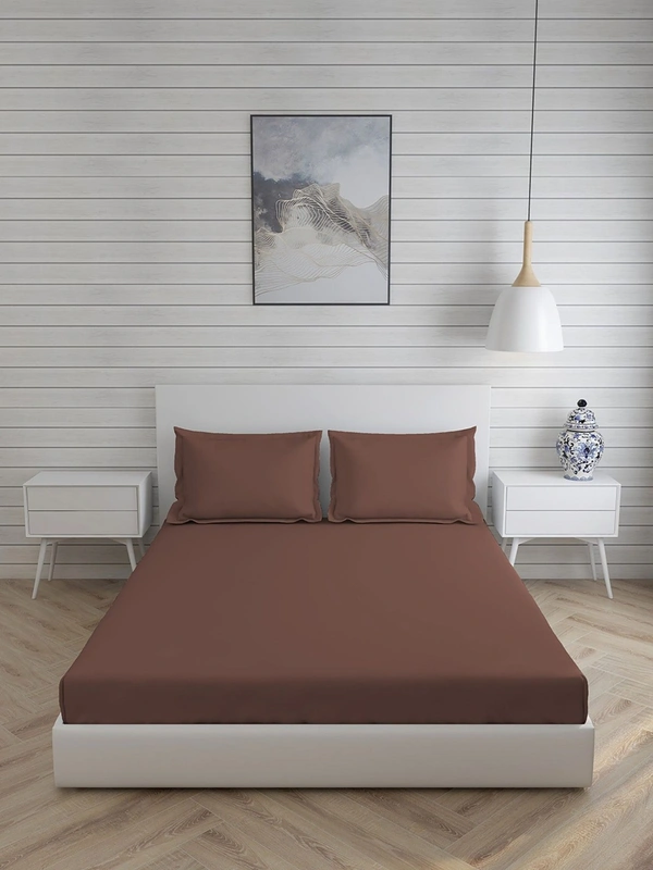 King size BedSheet Plain 400 Tc Cotton Double Bed sheet  - 2.74 M X 2.74 M, Coffee