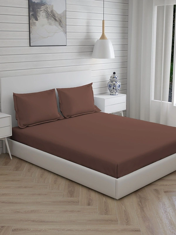 King size BedSheet Plain 400 Tc Cotton Double Bed sheet  - 2.74 M X 2.74 M, Coffee