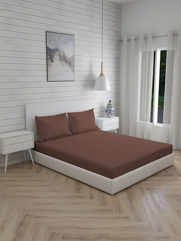 King size BedSheet Plain 400 Tc Cotton Double Bed sheet  - 2.74 M X 2.74 M, Coffee