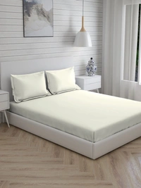 King size BedSheet Plain 400 Tc Cotton Double Bed sheet - 2.74 M X 2.74 M, Ivory