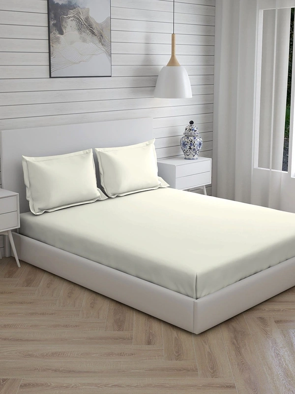 King size BedSheet Plain 400 Tc Cotton Double Bed sheet - 2.74 M X 2.74 M, Ivory