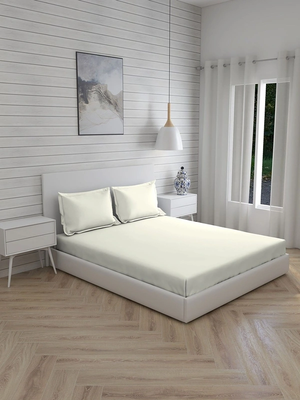 King size BedSheet Plain 400 Tc Cotton Double Bed sheet - 2.74 M X 2.74 M, Ivory
