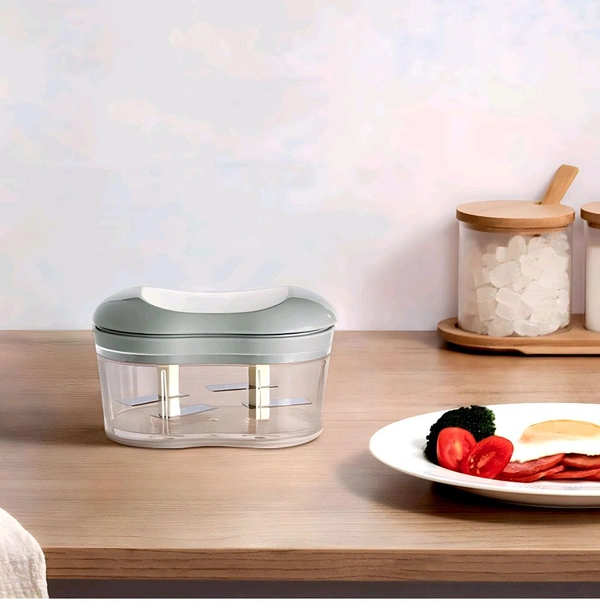 Manual Garlic Chopper, Mini Food Processor for Vegetables and Fruits, Kitchen Hand Push Mincer with Container - White