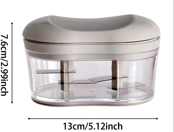 Manual Garlic Chopper, Mini Food Processor for Vegetables and Fruits, Kitchen Hand Push Mincer with Container - White
