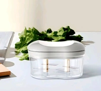 Manual Garlic Chopper, Mini Food Processor for Vegetables and Fruits, Kitchen Hand Push Mincer with Container - White