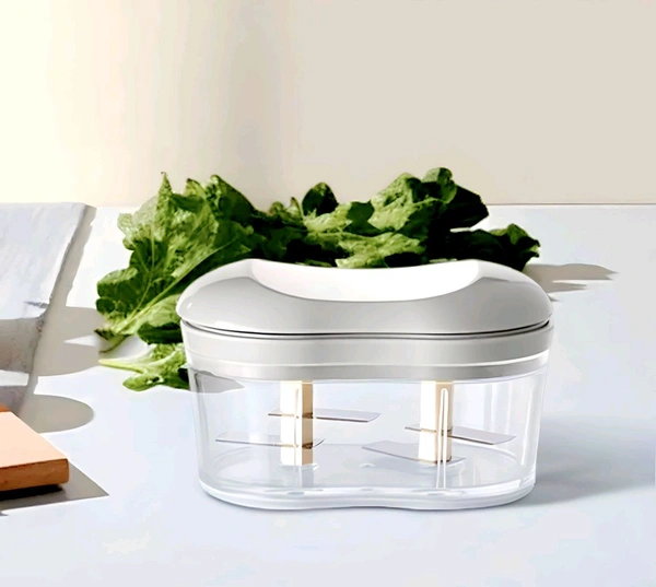 Manual Garlic Chopper, Mini Food Processor for Vegetables and Fruits, Kitchen Hand Push Mincer with Container - White
