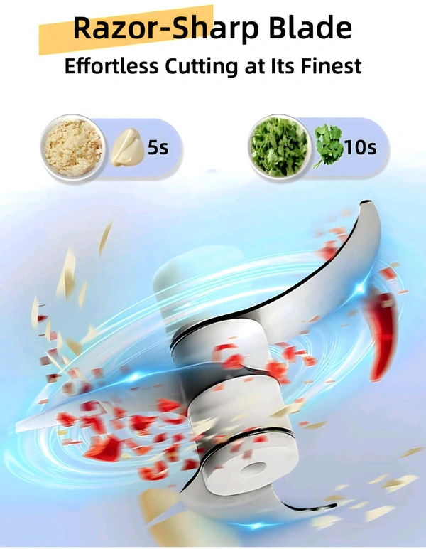UN1QUE 350ML Rechargeable Mini Electric Chopper for Kicthen Use | One-Touch Operation | 304 Stainless Steel Blades | Chopper Electric for Chop, Mince, Puree, Whisk, Grind (Blue) - Blue
