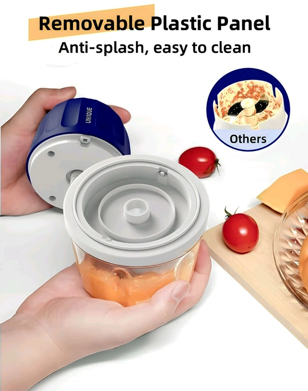 UN1QUE 350ML Rechargeable Mini Electric Chopper for Kicthen Use | One-Touch Operation | 304 Stainless Steel Blades | Chopper Electric for Chop, Mince, Puree, Whisk, Grind (Blue) - Blue