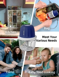 UN1QUE 350ML Rechargeable Mini Electric Chopper for Kicthen Use | One-Touch Operation | 304 Stainless Steel Blades | Chopper Electric for Chop, Mince, Puree, Whisk, Grind (Blue) - Blue