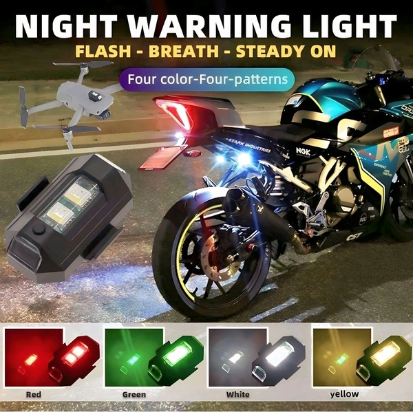 AutoGnix 7 Colors LED With 3 Flashing Mode Aircraft Strobe USB Rechargeable Light KitV Tail Light Motorbike, Car LED (12 V, 15 W) (Universal For Bike, Pack of 2) - Red