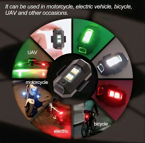AutoGnix 7 Colors LED With 3 Flashing Mode Aircraft Strobe USB Rechargeable Light KitV Tail Light Motorbike, Car LED (12 V, 15 W) (Universal For Bike, Pack of 2) - Red