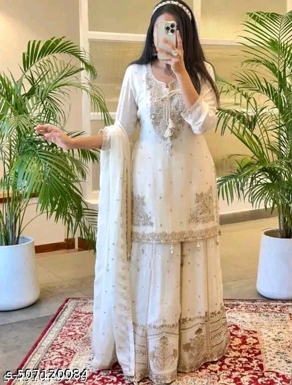 Sharara Dupatta Set - White, L
