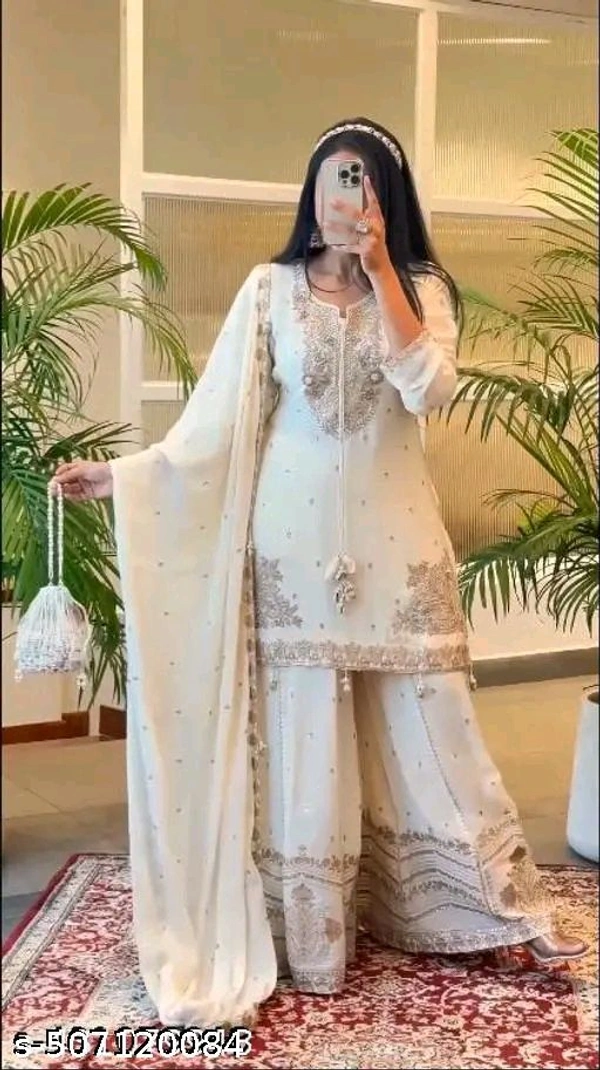 Sharara Dupatta Set - White, M