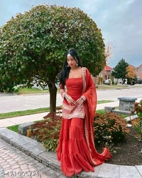 Sharara Dupatta Set  - Red, XXL