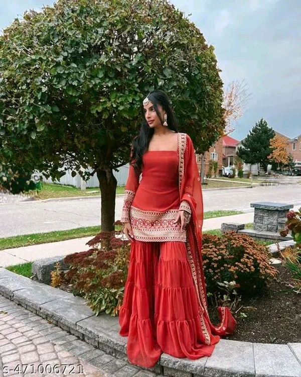 Sharara Dupatta Set  - Red, XL