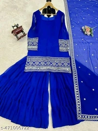 Sharara Dupatta Set  - Blue, L
