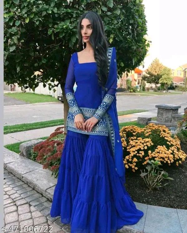 Sharara Dupatta Set  - Blue, S