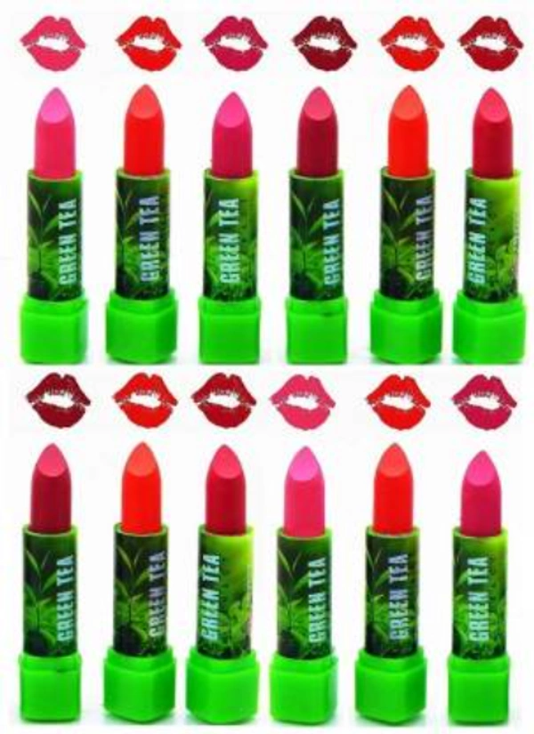 Miss Hot Green Tea Matte Lipstick Set of 12  (Multi Color, 12 g)