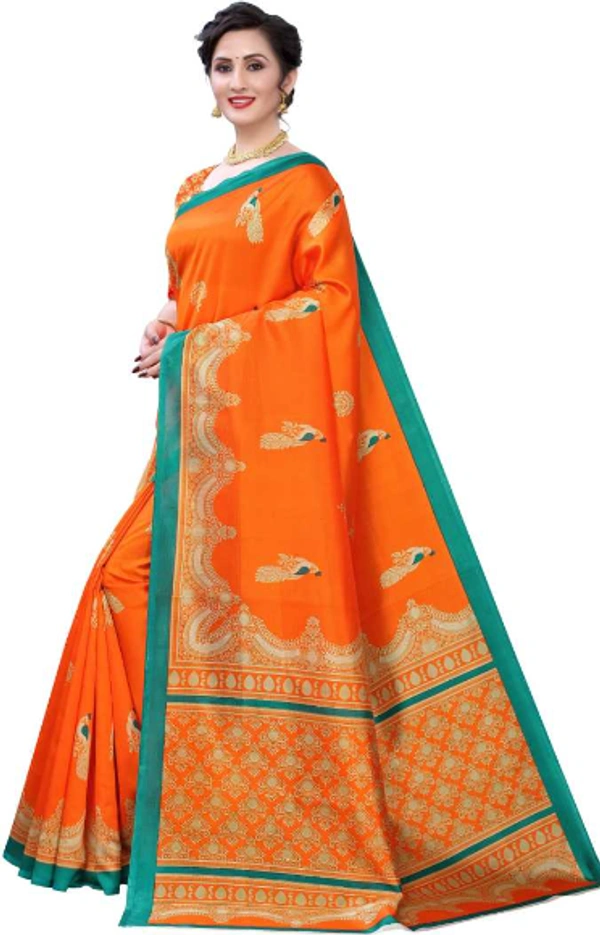 Printed Mysore Art Silk Saree  (Orange)