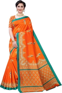Printed Mysore Art Silk Saree  (Orange)