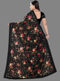 Floral Print Fashion Lycra Blend Saree  (Black)