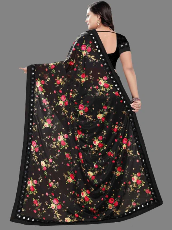 Floral Print Fashion Lycra Blend Saree  (Black)