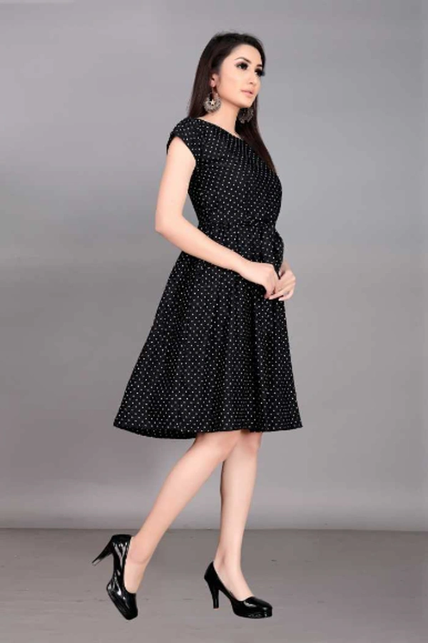 Women Fit and Flare Black Dress - BLACK