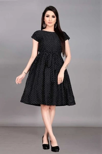 Women Fit and Flare Black Dress - BLACK