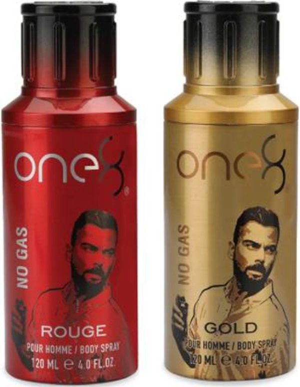 one8 by Virat Kohli No Gas Set of 2 Deos( Rouge + Gold) Perfume Body Spray - For Men  (240 ml, Pack of 2)