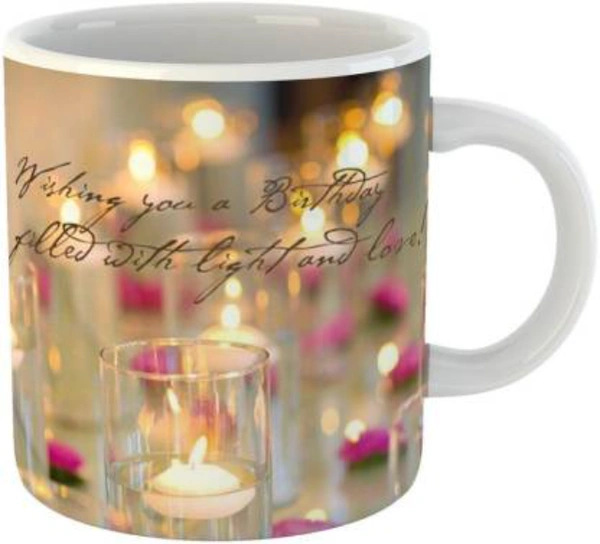 GiftOwl Happy Birthday Joy and Light Ceramic Coffee for Friend, Girlfriend & BoyFriend Glossy Finish With Vibrant Print Ceramic Coffee Mug  (0.325 ml)