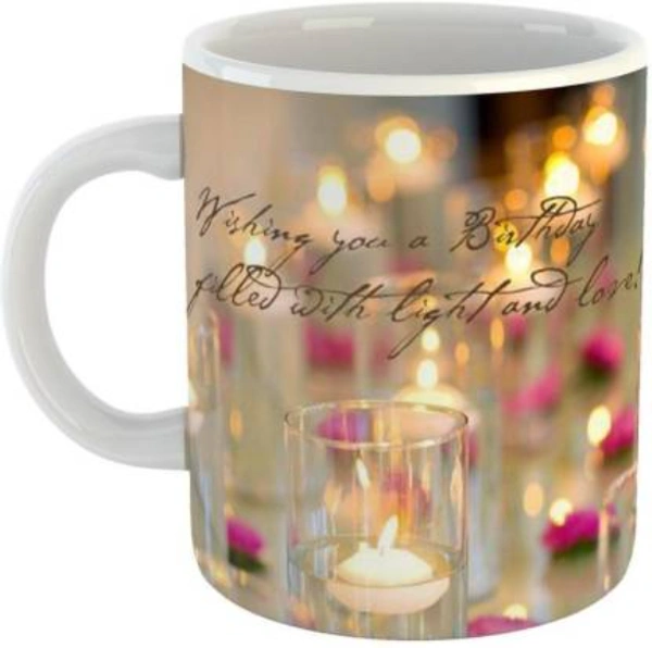 GiftOwl Happy Birthday Joy and Light Ceramic Coffee for Friend, Girlfriend & BoyFriend Glossy Finish With Vibrant Print Ceramic Coffee Mug  (0.325 ml)