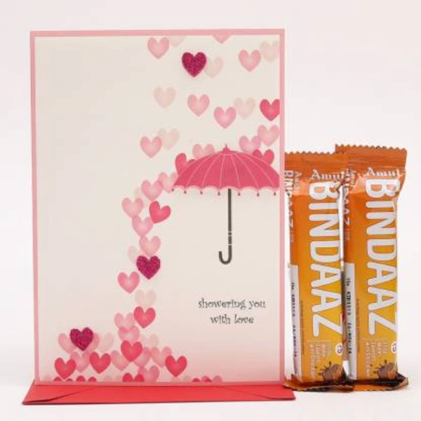 Ferns N Petals Combo Of Love Greeting Card, 2 Bindaaz Chocolates | Valentine Gift| Chocolate Gift Assorted Gift Box  (Multicolor)