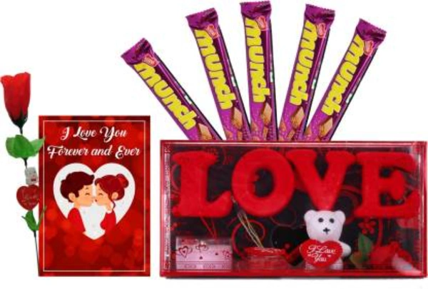 CraftVatika Valentine Gift For Girlfriend Boyfriend Wife Husband Hubby Special Munch Chocolate Pack Soft Toy Frame Box Showpiece Artificial Teddy Bear Rose Valentine Day Gift For Girls Boys Bf Gf Plastic Gift Box  (Multicolor)