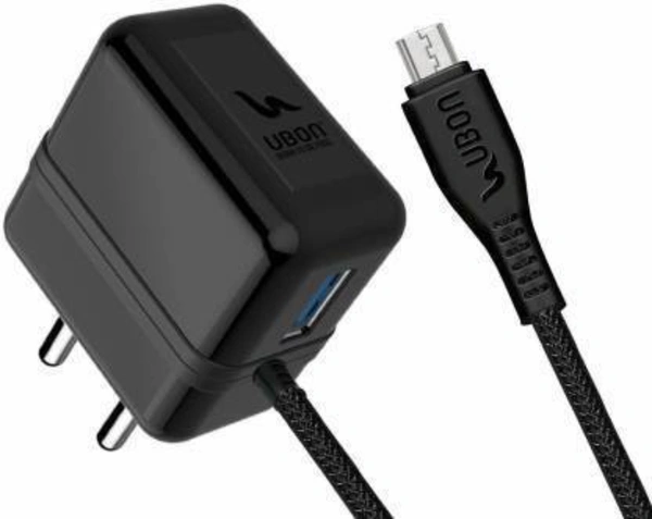 Ubon CH-777 2.4A Wall Charger with Micro-USB Cable & Extra USB Port Travel Fast Charging Power Adapter Compatible with Mobile Phones, Tablets & Other Devices 2.4 A Multiport Mobile Charger with Detachable Cable (Black, Cable Included) 2.4 A Multiport Mobile Charger  (Black, Cable Included)