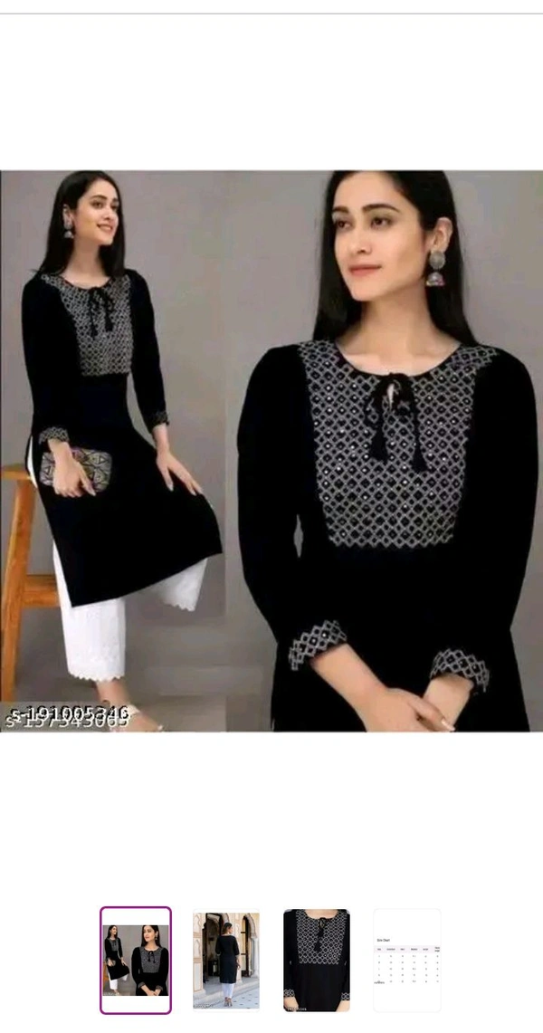 Black Kurti For Women  - Black, XXL