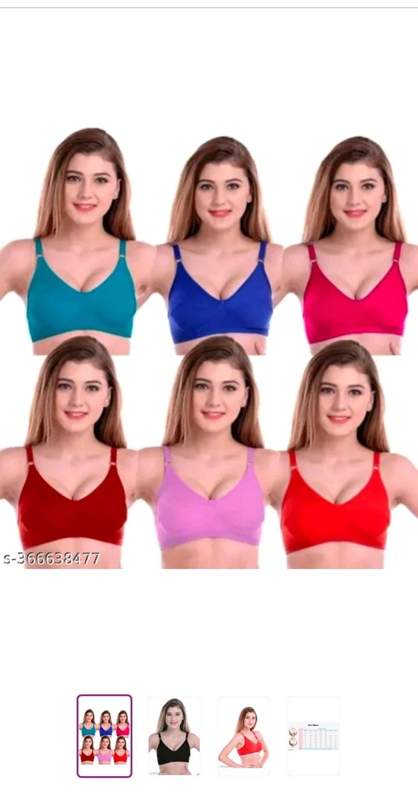 Women's Non Padded Bra Pack Of 6( Random Colour Will Be Sent ) - 28B