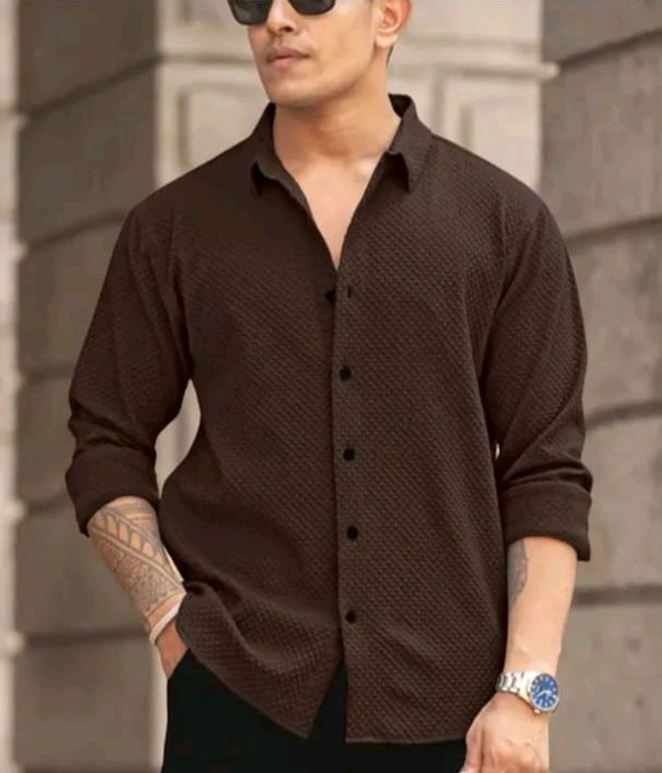 Braown Shirt Under 100 Boy Shirt Man Shirts Korian Style Shirt For Men Trendy Designer Men Shirts
Name: Trendy Designer Men Shirts
Fabric: Cotton Blend
Sleeve Length: Long Sleeves
Pattern: Striped
Net Quantity (N): 1
 - S