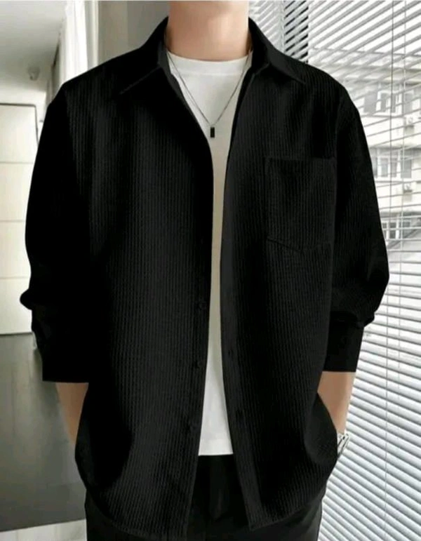 Black Shirt Under 100 Boy Shirt Man Shirts Korian Style Shirt For Men Trendy Designer Men Shirts
Name: Trendy Designer Men Shirts
Fabric: Cotton Blend
Sleeve Length: Long Sleeves
Pattern: Striped
Net Quantity (N): 1
 - S