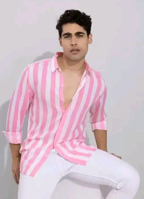 Pink Lining Shirt Under 100 Boy Shirt Man Shirts Korian Style Shirt For Men Trendy Designer Men Shirts
Name: Trendy Designer Men Shirts
Fabric: Cotton Blend
Sleeve Length: Long Sleeves
Pattern: Striped
Net Quantity (N): 1
 - M
