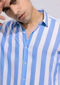 Blue Lining Shirt Under 100 Boy Shirt Man Shirts Korian Style Shirt For Men Trendy Designer Men Shirts
Name: Trendy Designer Men Shirts
Fabric: Cotton Blend
Sleeve Length: Long Sleeves
Pattern: Striped
Net Quantity (N): 1
 - M